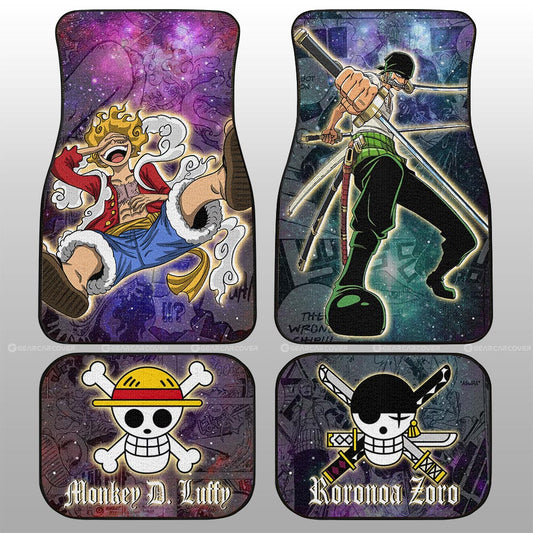 One Piece Car Mats Luffy And Zoro Manga Pattern Jolly Roger Symbols Galaxy Car Floor Mats Colorful