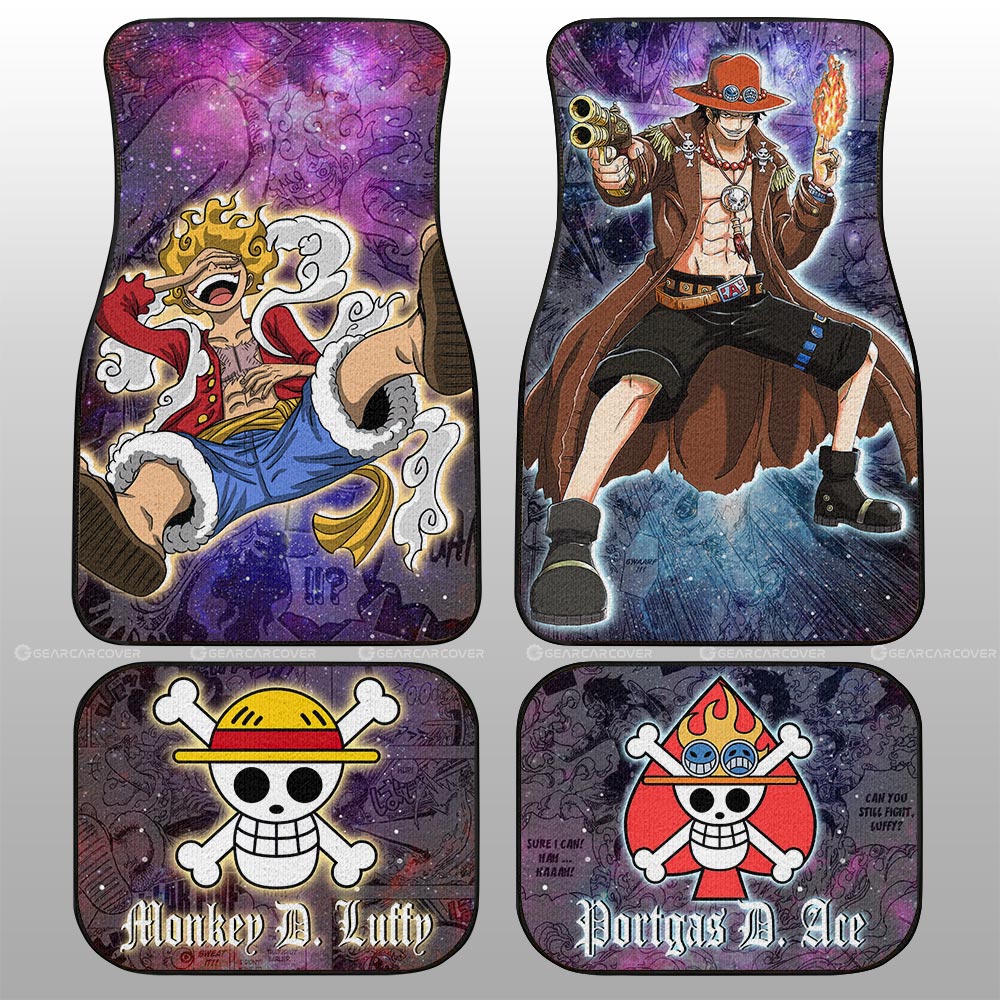 One Piece Car Mats Luffy And Ace Jolly Roger Symbols Galaxy Car Floor Mats Colorful