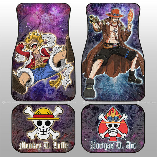 One Piece Car Mats Luffy And Ace Jolly Roger Symbols Galaxy Car Floor Mats Colorful