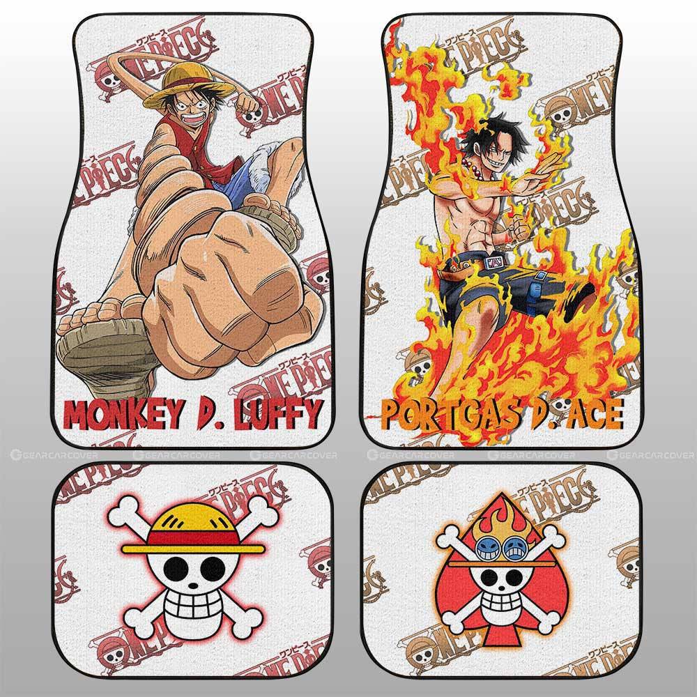 One Piece Car Mats One Piece Luffy And Ace Graphic Jolly Roger Symbols Car Floor Mats White Red