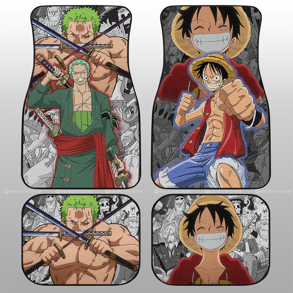 One Piece Car Mats Luffy And Zoro Face Graphic Manga Pattern Car Floor Mats Colorful