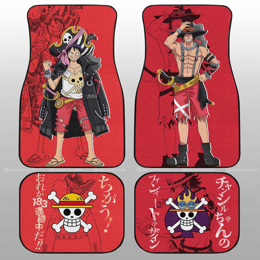 One Piece Car Mats Luffy And Ace As Captain Graphic Car Floor Mats Red