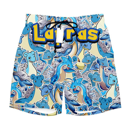 PKM Shorts PKM Lapras Graphic Pattern Beach Shorts Blue