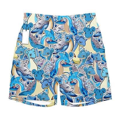 PKM Shorts PKM Lapras Graphic Pattern Beach Shorts Blue