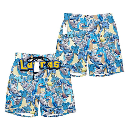 PKM Shorts PKM Lapras Graphic Pattern Beach Shorts Blue