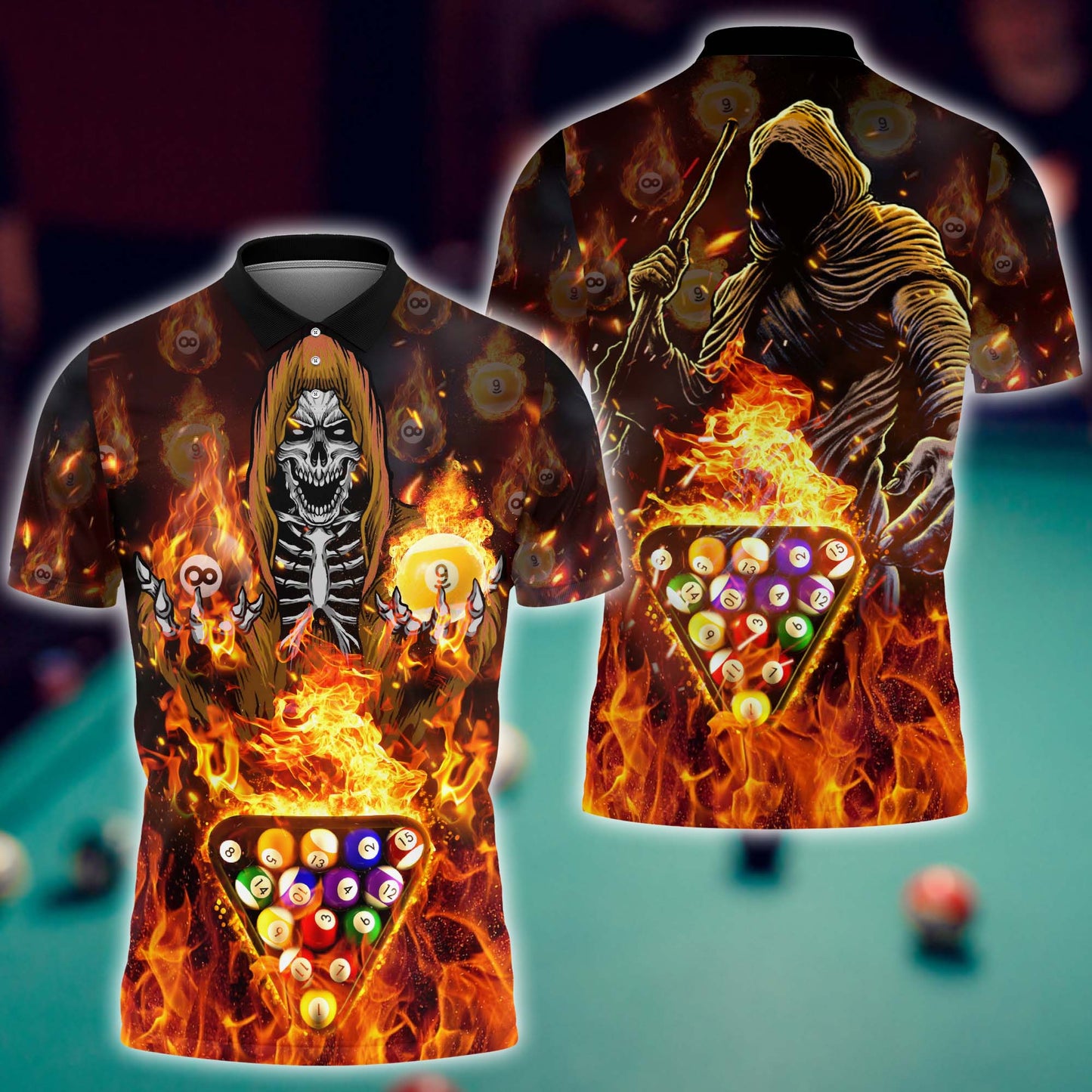 Billard Polo Shirt Flaming Slkull Billard Ball Boys Polo Shirts Orange