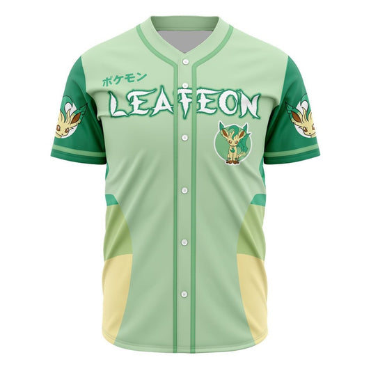 PKM Baseball Jersey PKM Grass Type Leafeon Graphic Jersey Shirt Green Unisex