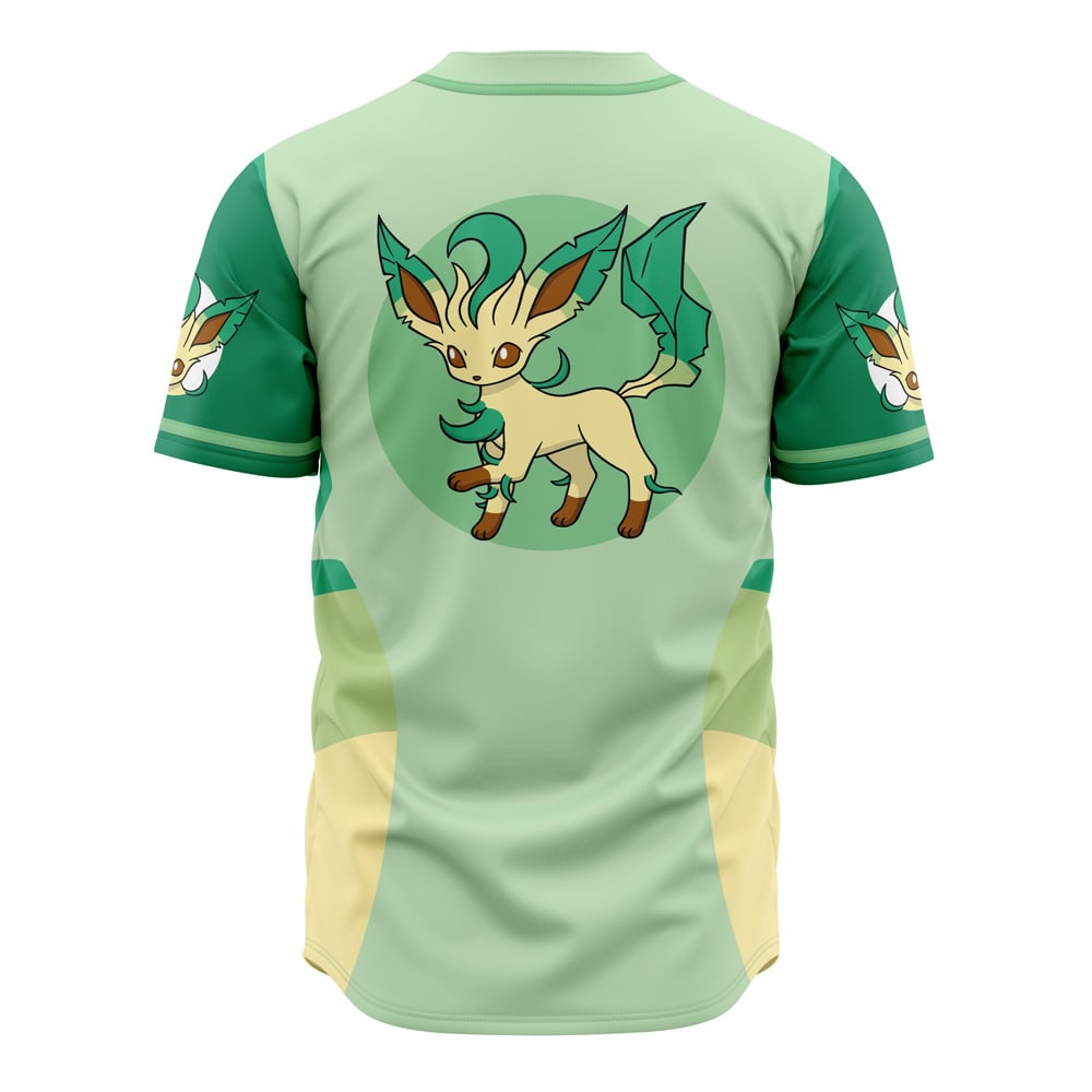 PKM Baseball Jersey PKM Grass Type Leafeon Graphic Jersey Shirt Green Unisex