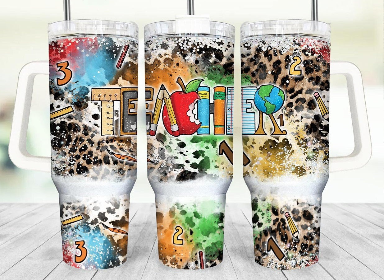 Teacher 40 Oz Tumbler Teacher Numbers School Items Tumbler 40 Oz Colorful