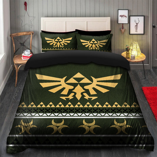 The Legend Of Zelda Bedding Set Legend Of Zelda Wings Triangle Pattern Duvet Covers Green Unique Gift