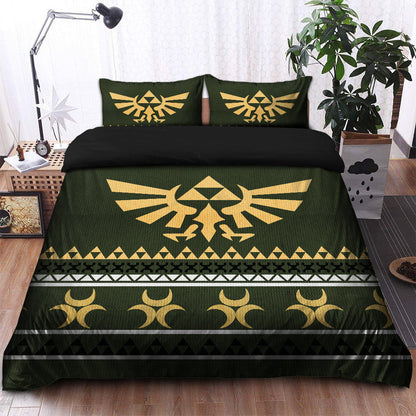 The Legend Of Zelda Bedding Set Legend Of Zelda Wings Triangle Pattern Duvet Covers Green Unique Gift