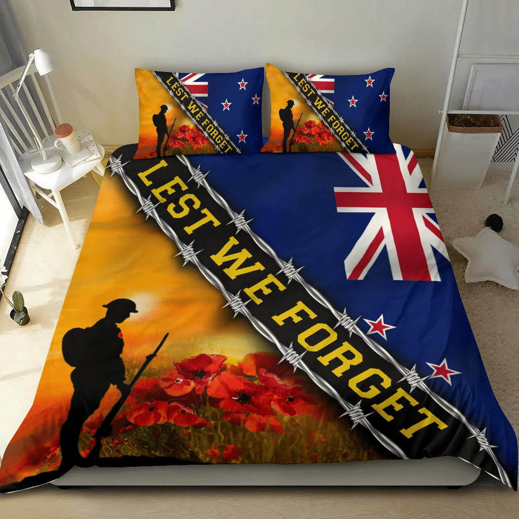 Veteran Bedding Set Lest We Forget New Zealand Flag Duvet Covers Colorful Unique Gift