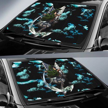 Attack On Titan Car Sun Shade Levi Ackerman Cloud Pattern Winshield Sun Shade Black Blue