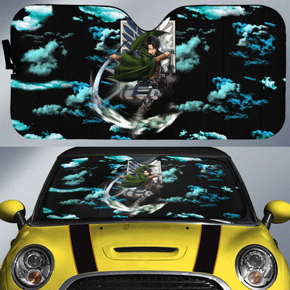 Attack On Titan Car Sun Shade Levi Ackerman Cloud Pattern Winshield Sun Shade Black Blue