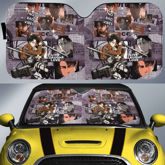 Attack On Titan Car Sun Shade Levi Ackerman Quotes Newspaper Pattern Winshield Sun Shade Brown Gray