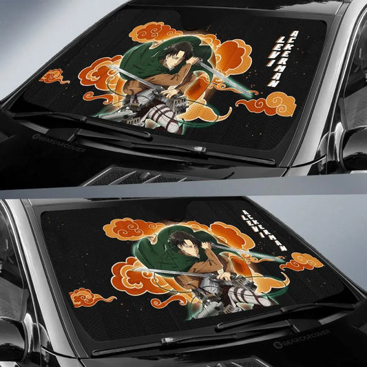 Attack On Titan Car Sun Shade Levi Ackerman Cloud Pattern Winshield Sun Shade Black Orange