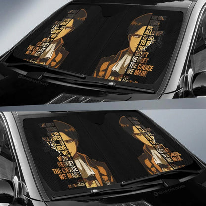 Attack On Titan Car Sun Shade Levi Ackerman Quotes Pattern Winshield Sun Shade Black Brown