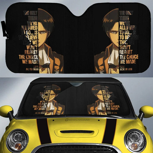 Attack On Titan Car Sun Shade Levi Ackerman Quotes Pattern Winshield Sun Shade Black Brown