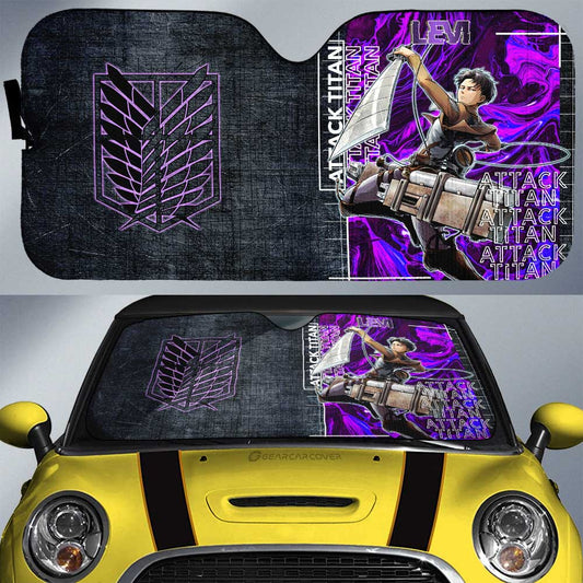 Attack On Titan Car Sun Shade Levi Ackerman Scouting Legion Symbol Winshield Sun Shade Black Purple