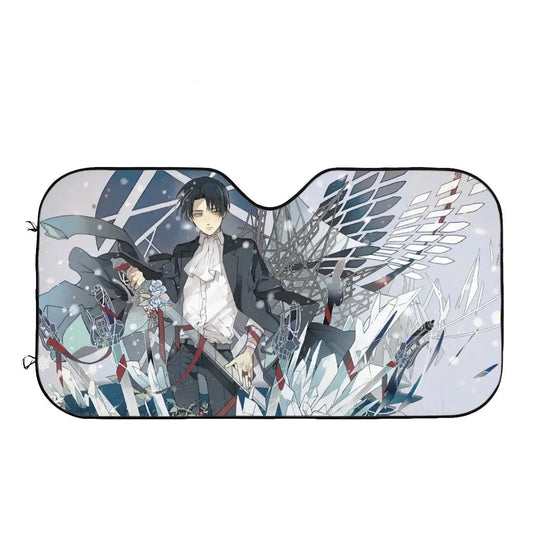 Attack On Titan Car Sun Shade Levi Ackerman Sword And Wings Winshield Sun Shade White