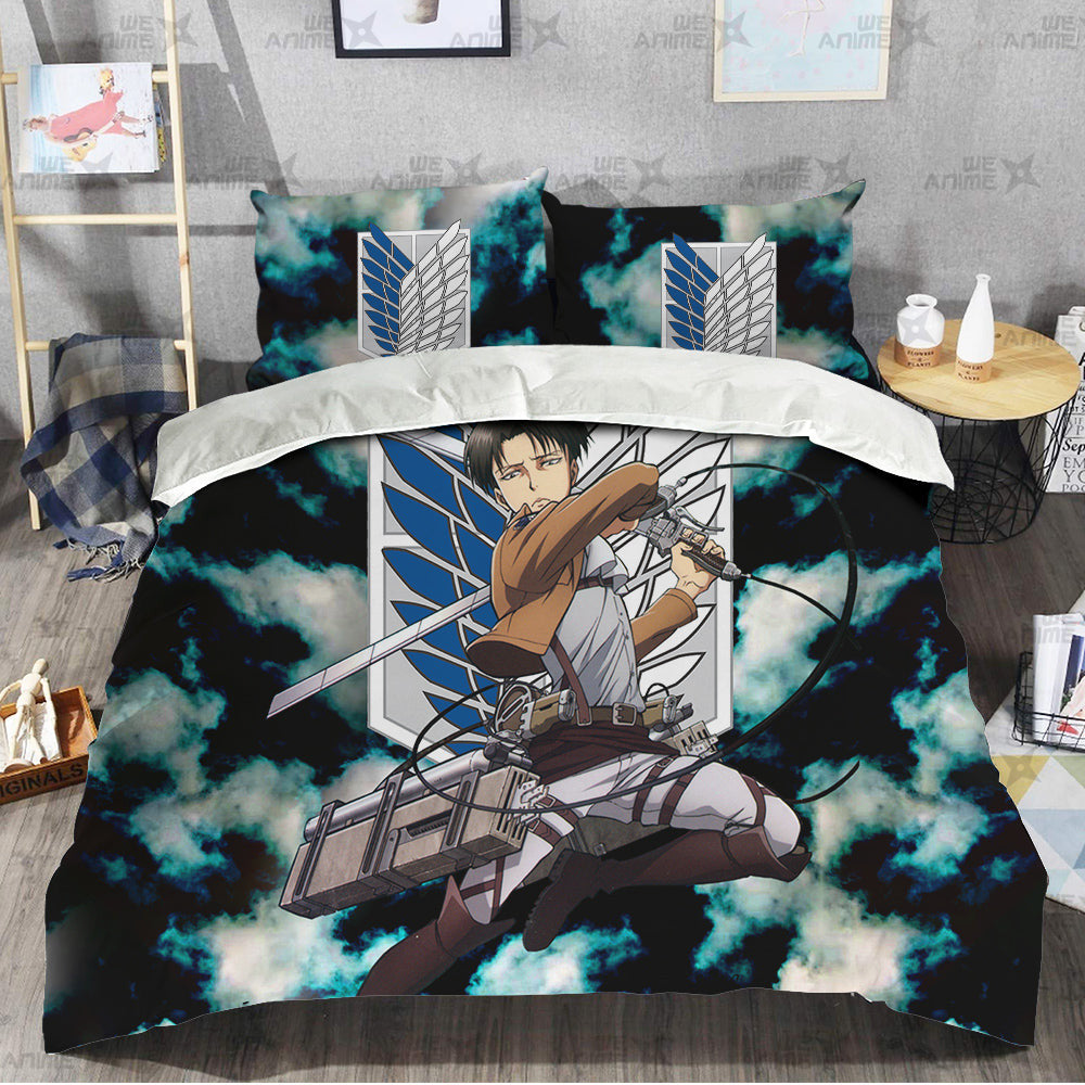 Attack On Titan Bedding Set Attack On Titan Levi Ackerman Duvet Covers Blue Unique Gift