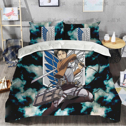 Attack On Titan Bedding Set Attack On Titan Levi Ackerman Duvet Covers Blue Unique Gift