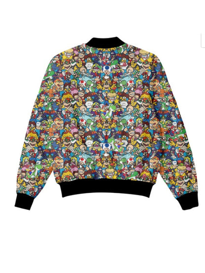 Mario Bomber Jacket Super Mario All Game Characters Doodle Pattern Bomber Colorful Unisex