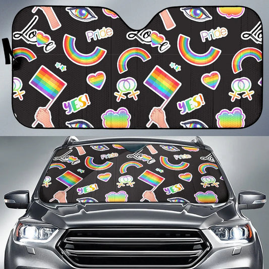 LGBT Car Sun Shade LGBT Rainbow Flag Pride Love Pattern Winshield Sun Shade Colorful