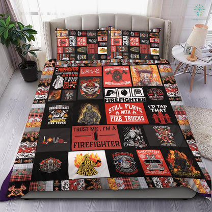 Firefighter Bedding Set Firefighters Still Plays With Fire Truck Duvet Covers Black Red Unique Gift