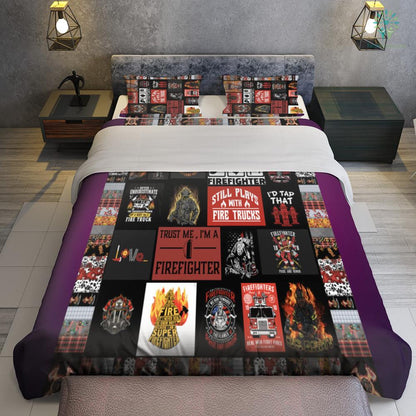 Firefighter Bedding Set Firefighters Still Plays With Fire Truck Duvet Covers Black Red Unique Gift