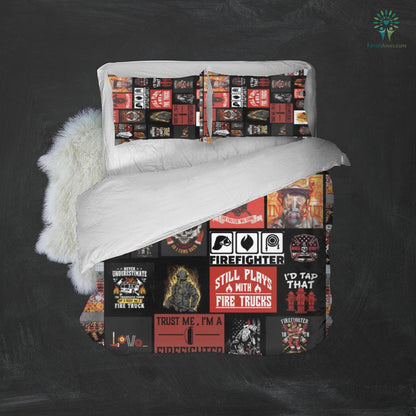 Firefighter Bedding Set Firefighters Still Plays With Fire Truck Duvet Covers Black Red Unique Gift