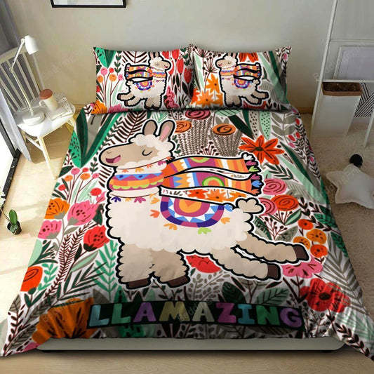 Llama Bedding Set Llamazing Llama Flower Pattern Duvet Covers Colorful Unique Gift