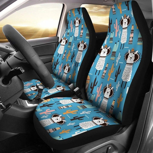 Llama Car Seat Covers Llama Cactus Desert Pattern Seat Covers Blue
