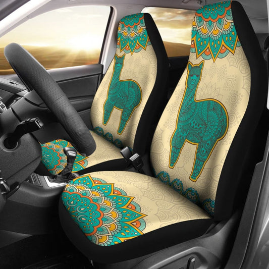 Llama Car Seat Covers Llama Boho Mandala Pattern Seat Covers White Green