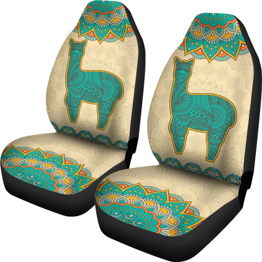 Llama Car Seat Covers Llama Boho Mandala Pattern Seat Covers White Green