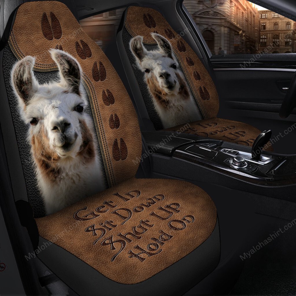 Llama Car Seat Covers Llama Get In Sit Down Shut Up Seat Covers Brown