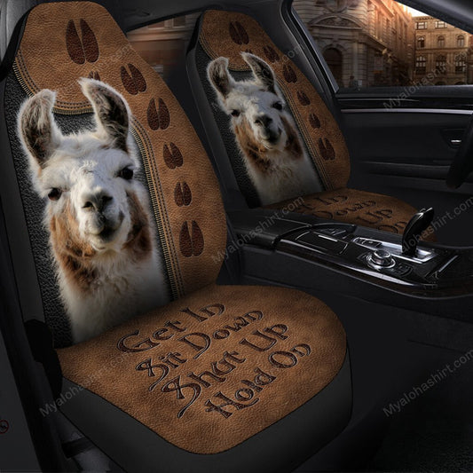 Llama Car Seat Covers Llama Get In Sit Down Shut Up Seat Covers Brown