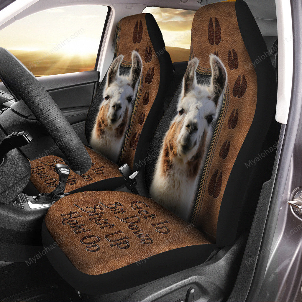 Llama Car Seat Covers Llama Get In Sit Down Shut Up Seat Covers Brown