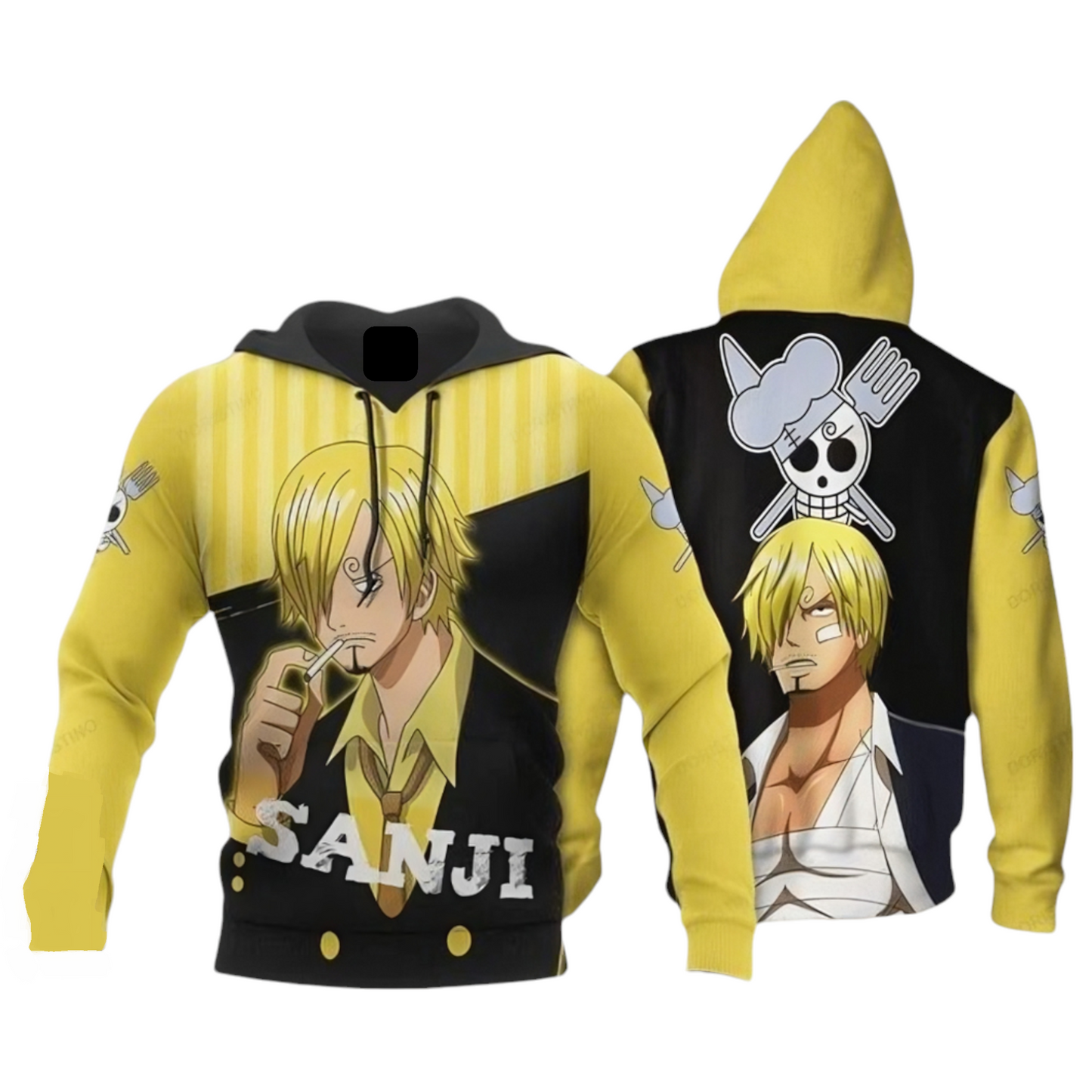 One Piece Hoodie Vinsmoke Sanji Symbol One Piece Hoodie Black Yellow Unisex