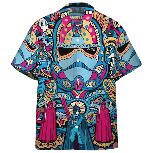 SW Hawaii Shirt SW Psychedelic Darth Vader Stormtrooper Hawaiian Shirt Blue Pink Unisex