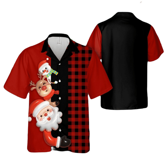 Christmas Hawaii Shirt Christmas Santa Reindeer Snowman Hawaiian Shirt Red Black Unisex