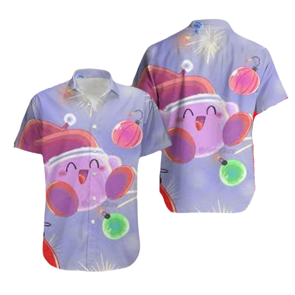 Kirby Hawaii Shirt Kirby Christmas Hat Baubles Pattern Hawaiian Shirt Colorful Unisex