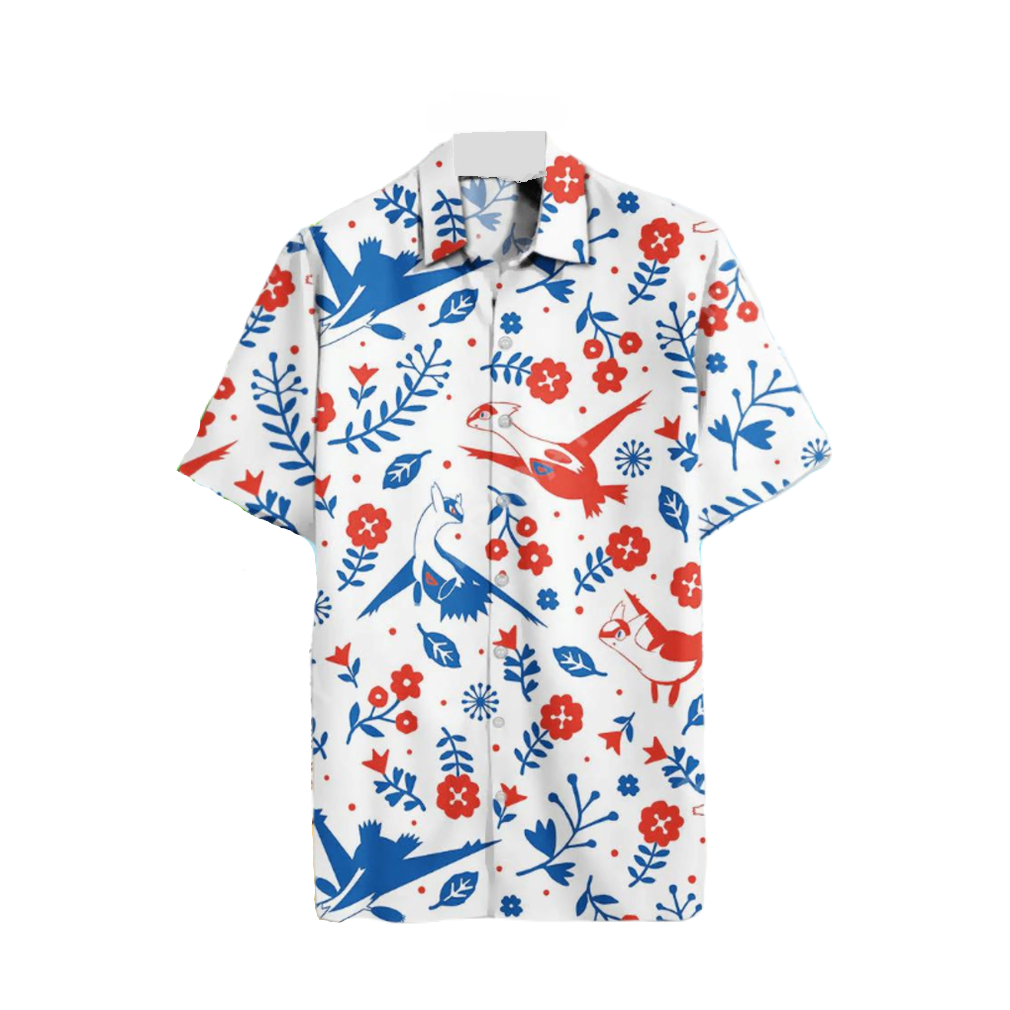 PKM Hawaii Shirt PKM Latias And Latios flowers Pattern Hawaiian Shirt Red Blue Unisex