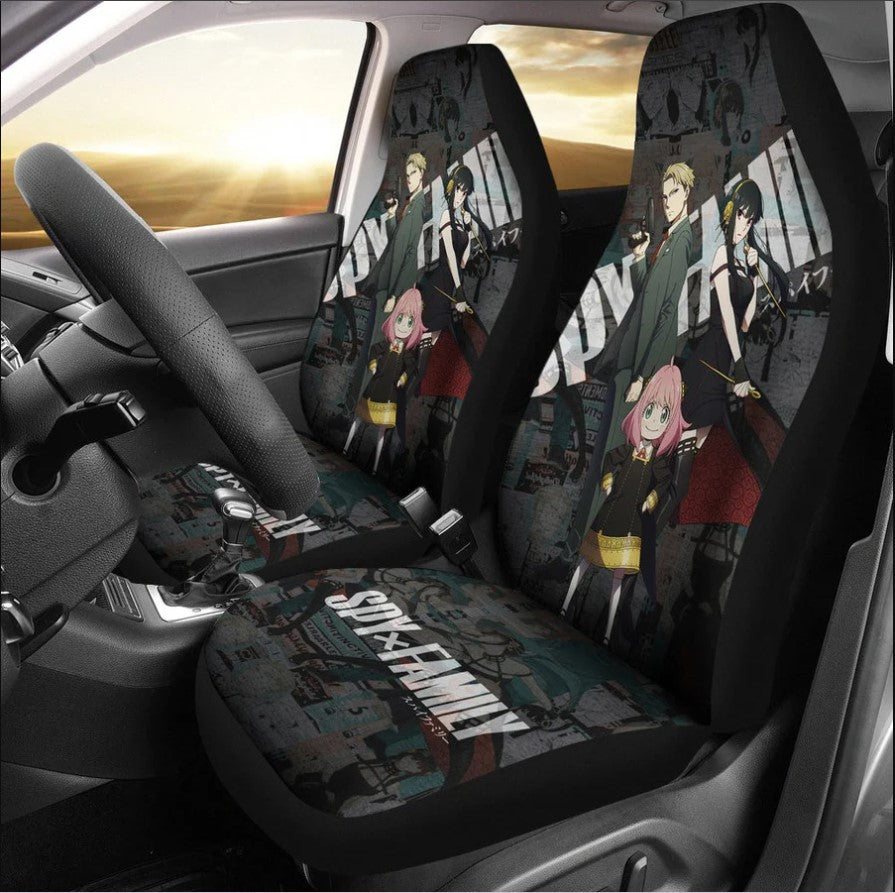 Spy X Family Car Seat Covers Loid Yor And Anya Forger Fight Seat Covers Black