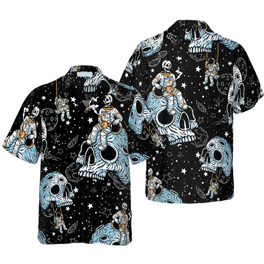 Skull Hawaii Shirt Skull Planet Outta Space Hawaiian Shirt Black Blue Unisex