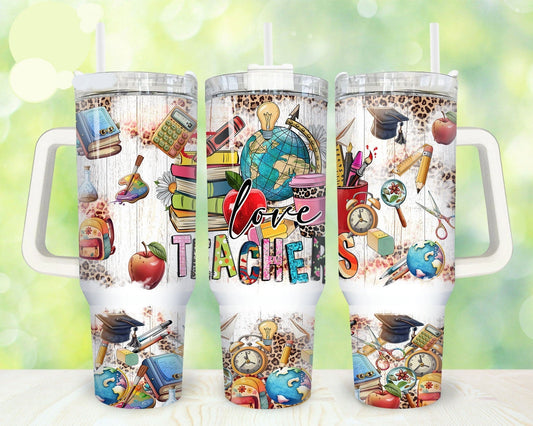 Teacher 40 Oz Tumbler Love Teacher School Items Pattern Tumbler 40 Oz Colorful