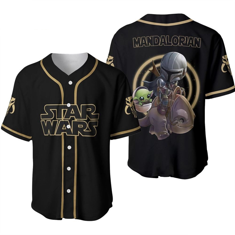 SW Baseball Jersey Mandalorian And Yoda SW Jersey Shirt Black Unisex Adult New Release