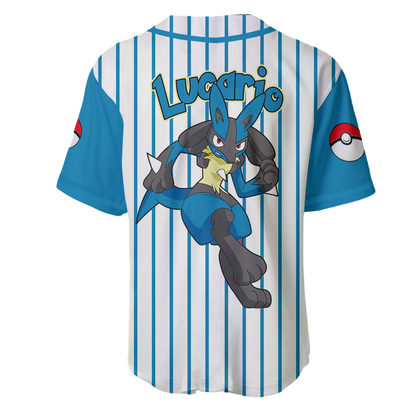 PKM Baseball Jersey PKM Lucario Graphic Jersey Shirt Blue White Unisex