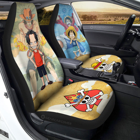 One Piece Car Seat Covers Luffy And Ace Graphic Symbols Pattern Seat Covers Colorful