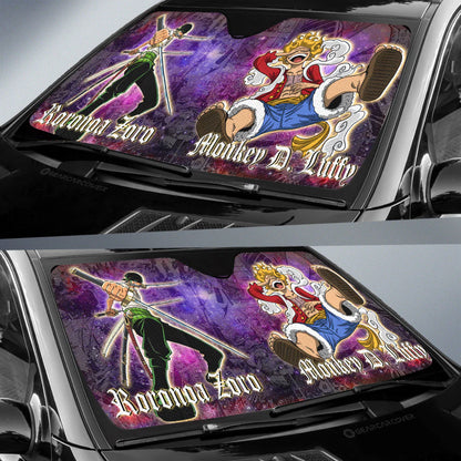 One Piece Car Sun Shade Luffy And Zoro Manga Galaxy Pattern Winshield Sun Shade Colorful